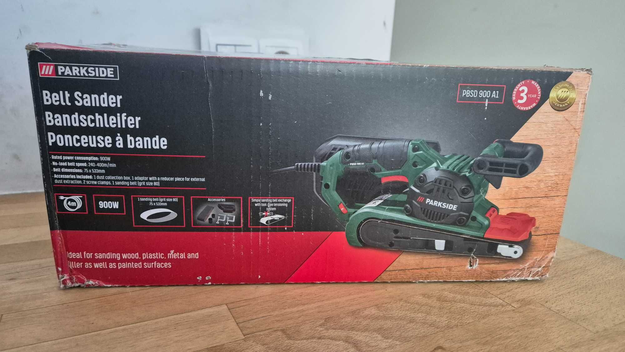 Nowa szlifierka taśmowa Parkside PBSD 900 A1