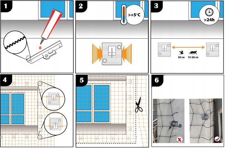 Siatka Na Balkon Z Drucikiem Premium Dla Kota Bez Wiercenia Zestaw 2x3