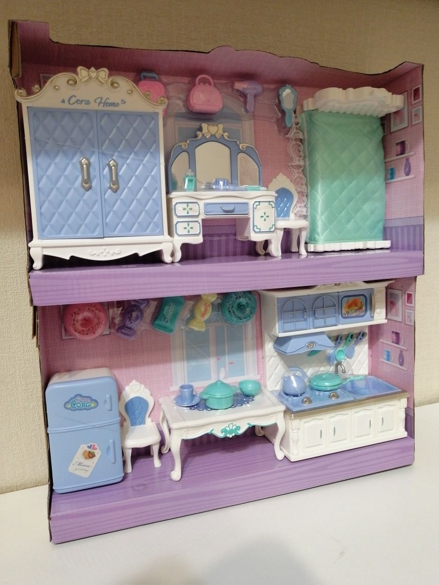 Игровой набор мебели для кукол спальня кухня посуда аксессуары фроузен
