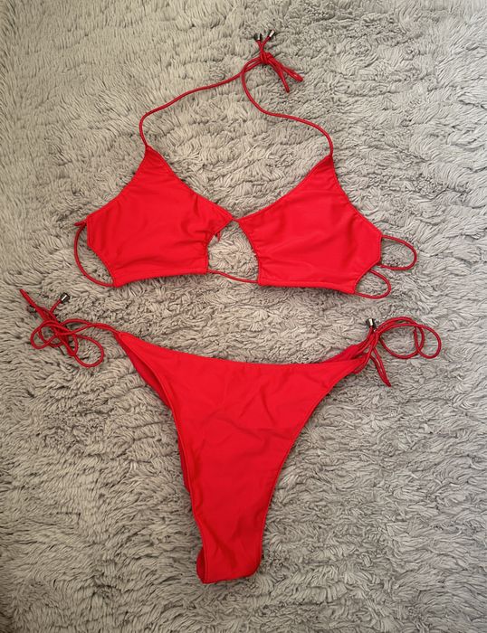 Bikini komplet strój kąpielowy M/L czerwony wiązany