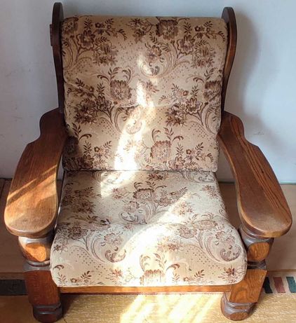 Komplet wypoczynkowy retro kanapa +2 fotele, dębowe