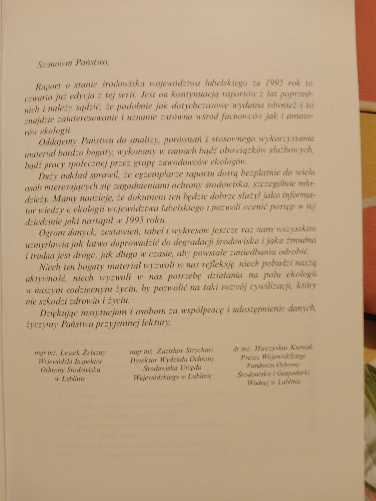 Raport o stanie środowiska woj. lubelskiego za rok 1995