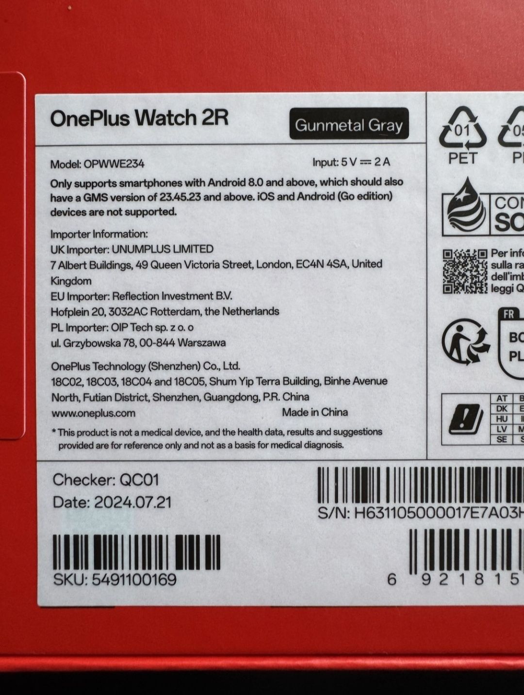 Smartwatch OnePlus Watch 2R Titanium 47 MM Nowy Gwarancja