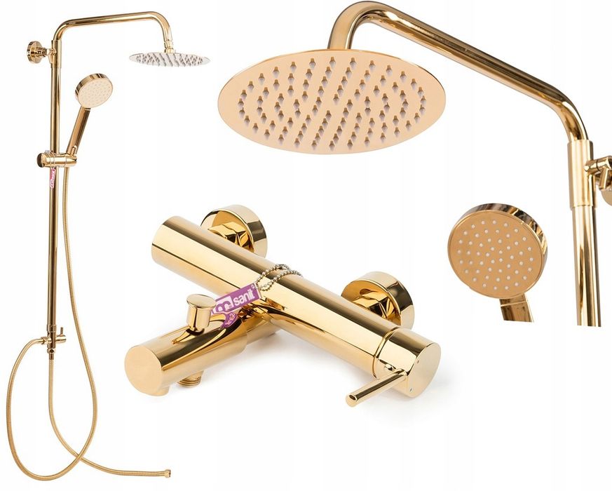 Zestaw prysznicowy złoty deszczownica + bateria