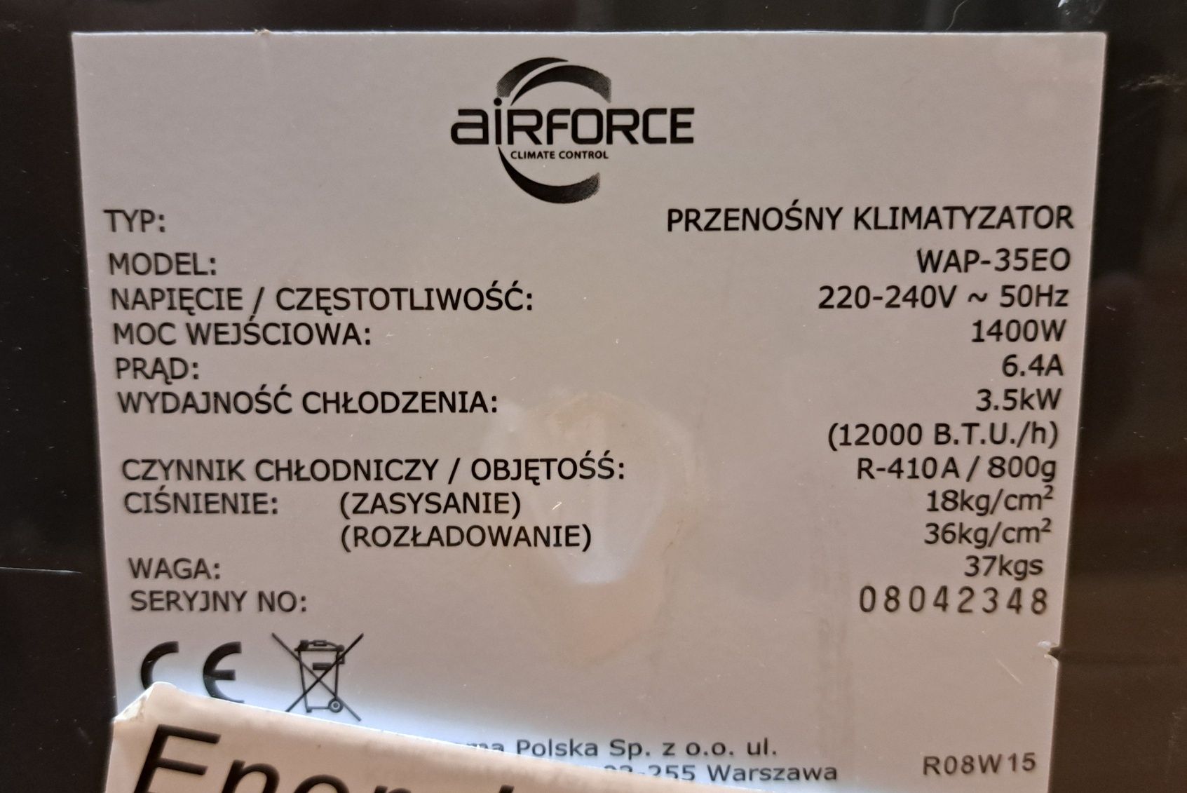 Klimatyzator przenośny Airforce 3.5kW WAP-35EO