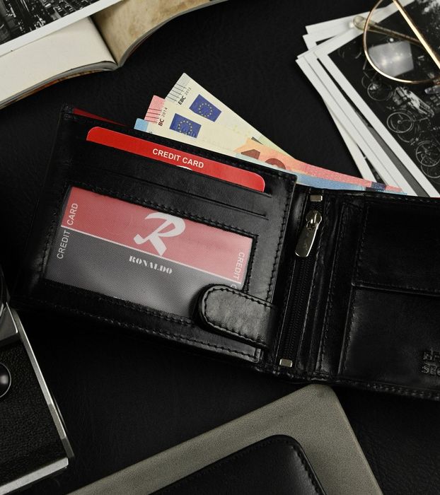 poziomy portfel męski z bezpieczną sekcją na karty - ronaldo