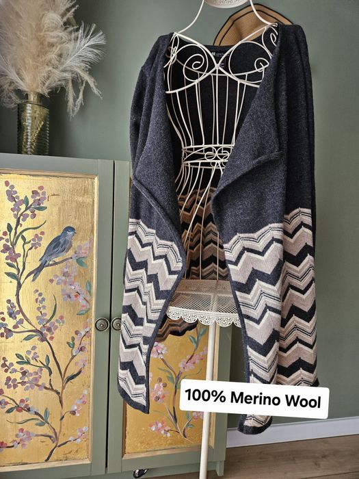 Jesienno zimowy kardigan damski welniany 100% Wełna Merino L/XL