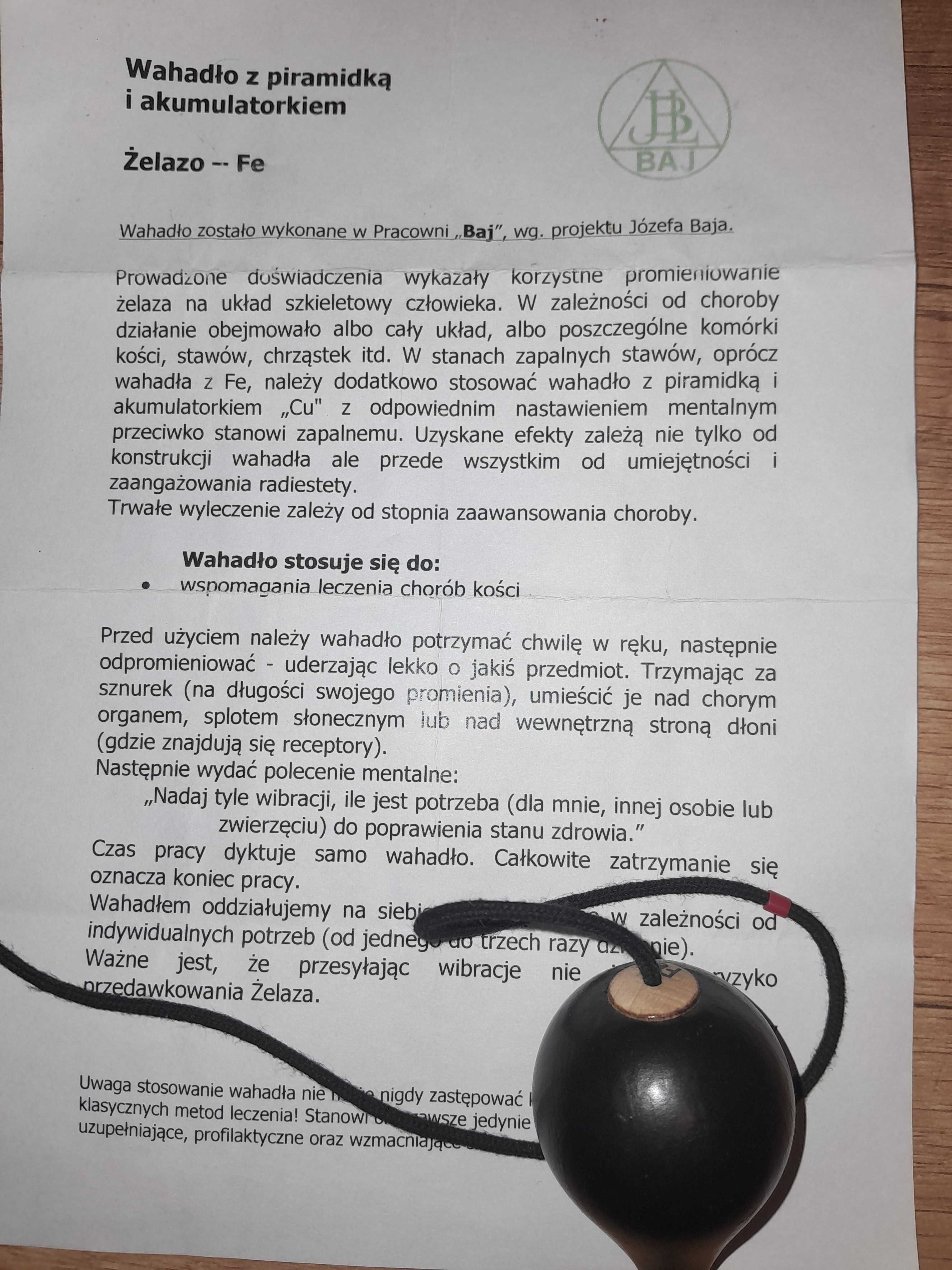 Wahadło wahadełko Fe żelazo czarne wkład anemia odporność nerwica krew