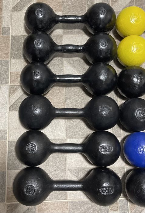 Гантелі чавунні по 12 кг і 10 кг (пара 20, 24 кг)