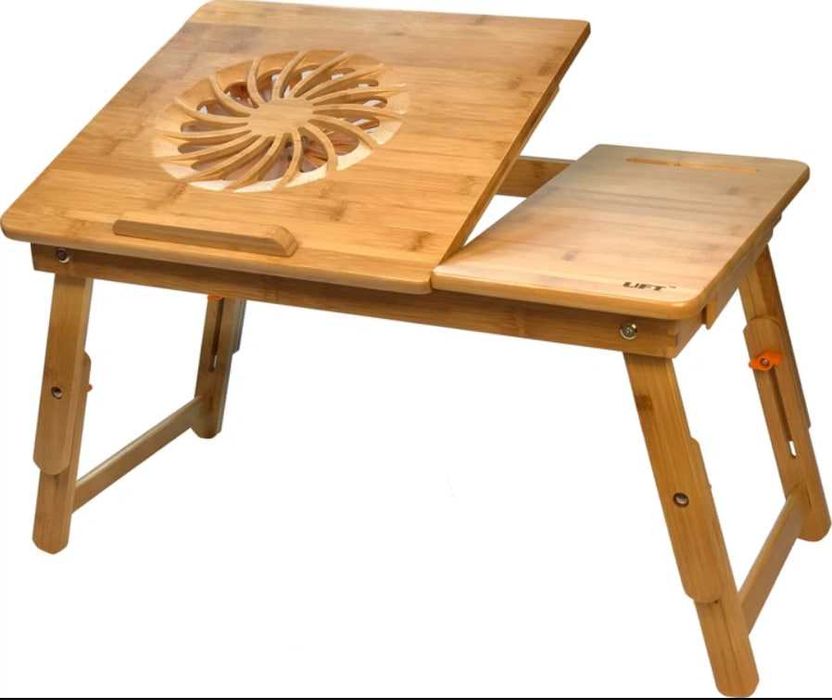 Бамбуковий стіл для ноутбука з підставкою для смартфона з охолодженням