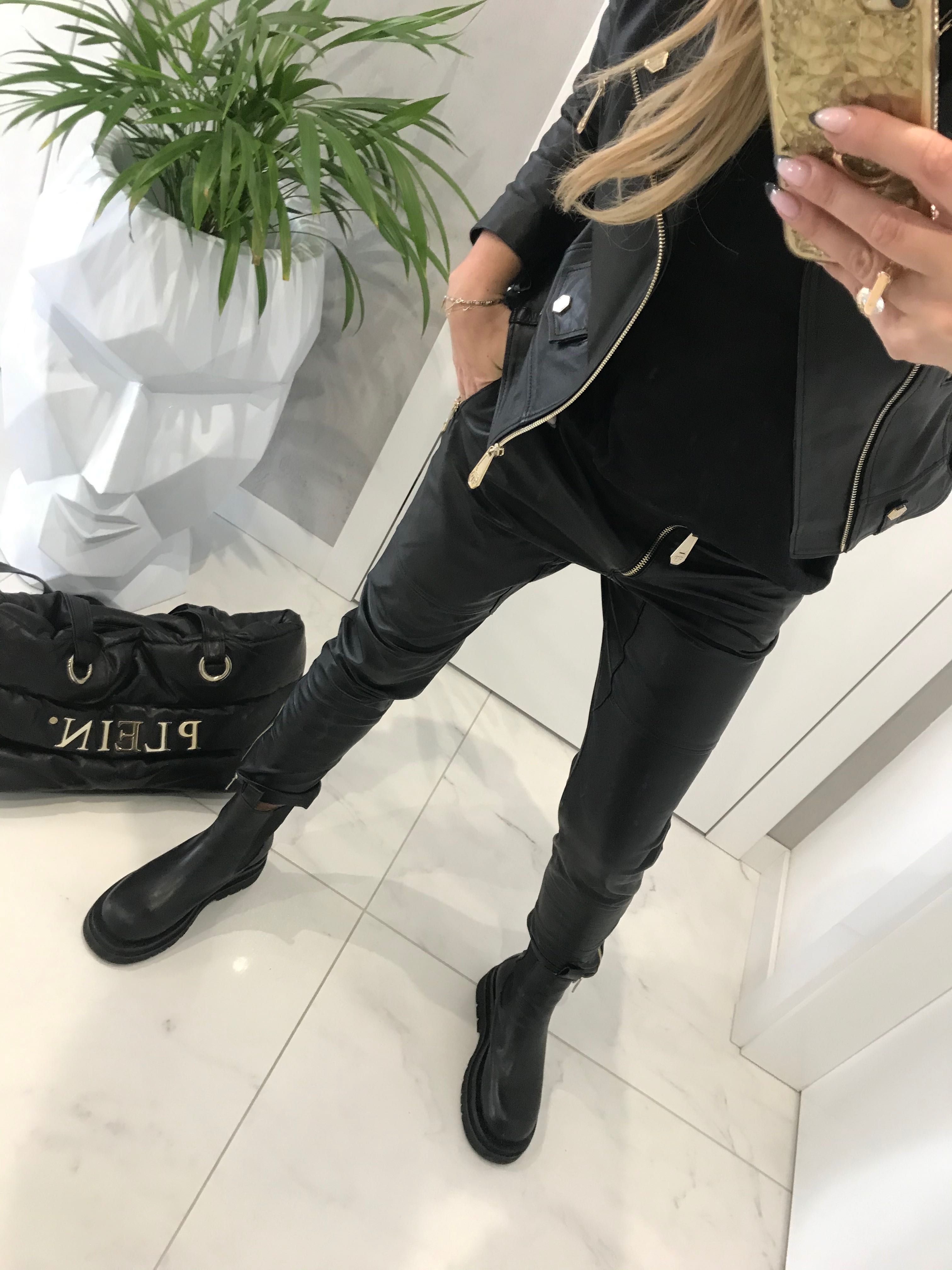 Sale 50% Spodnie skórzane boyfriend philipp Plein skóra naturalna