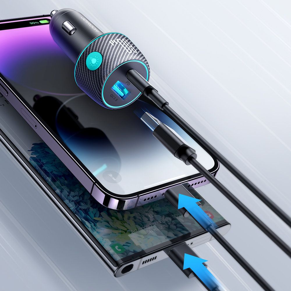ładowarka samochodowa 60w pd usb-c usb-a czarna