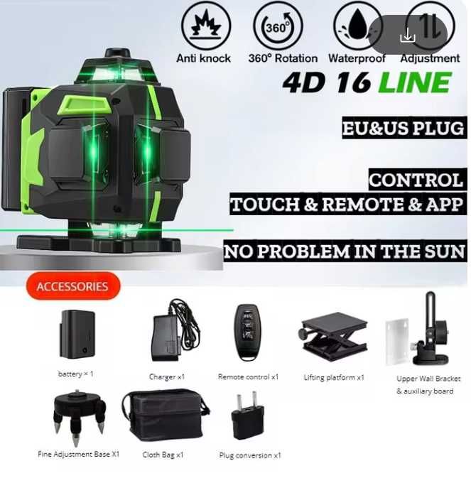Poziomica laserowa/automatyczne układanie linii/16linii 4D/statyw 1.5m