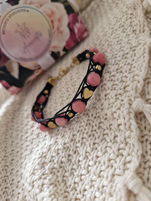 Bransoletka Rodonit Hematyt pozłacany. Hand Made na prezent.