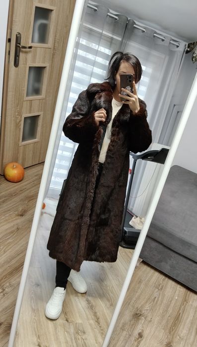 Brązowy long coat retro vintage, stylowy, wyjątkowy fason, płaszcz max