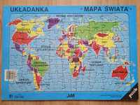 Puzzle Mapa Świata ok 33-letnie na tekturowej podstawie 81 części