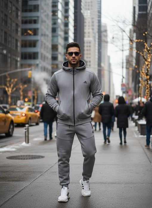 Утеплений чоловічий спортивний костюм Adidas з капюшоном