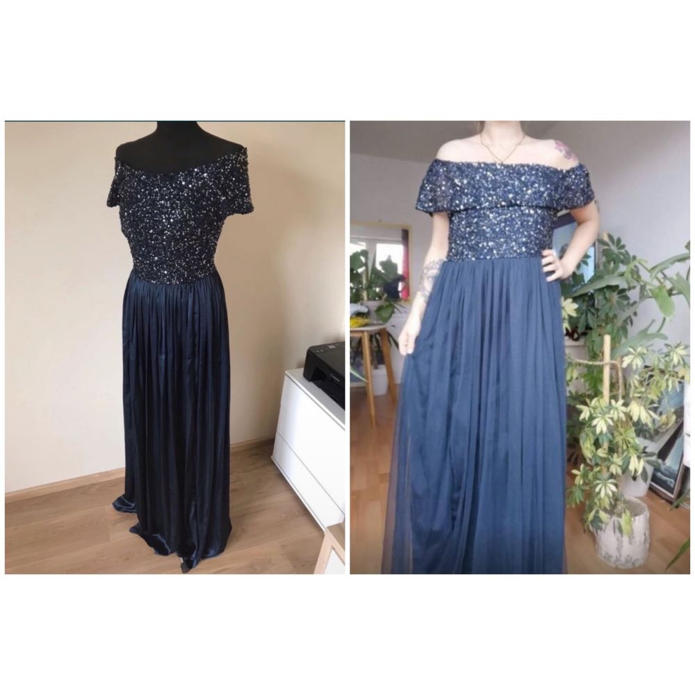 Maya deluxe cekinowa sukienka maxi hiszpanka tiulowa 46 3 xl asos luxe