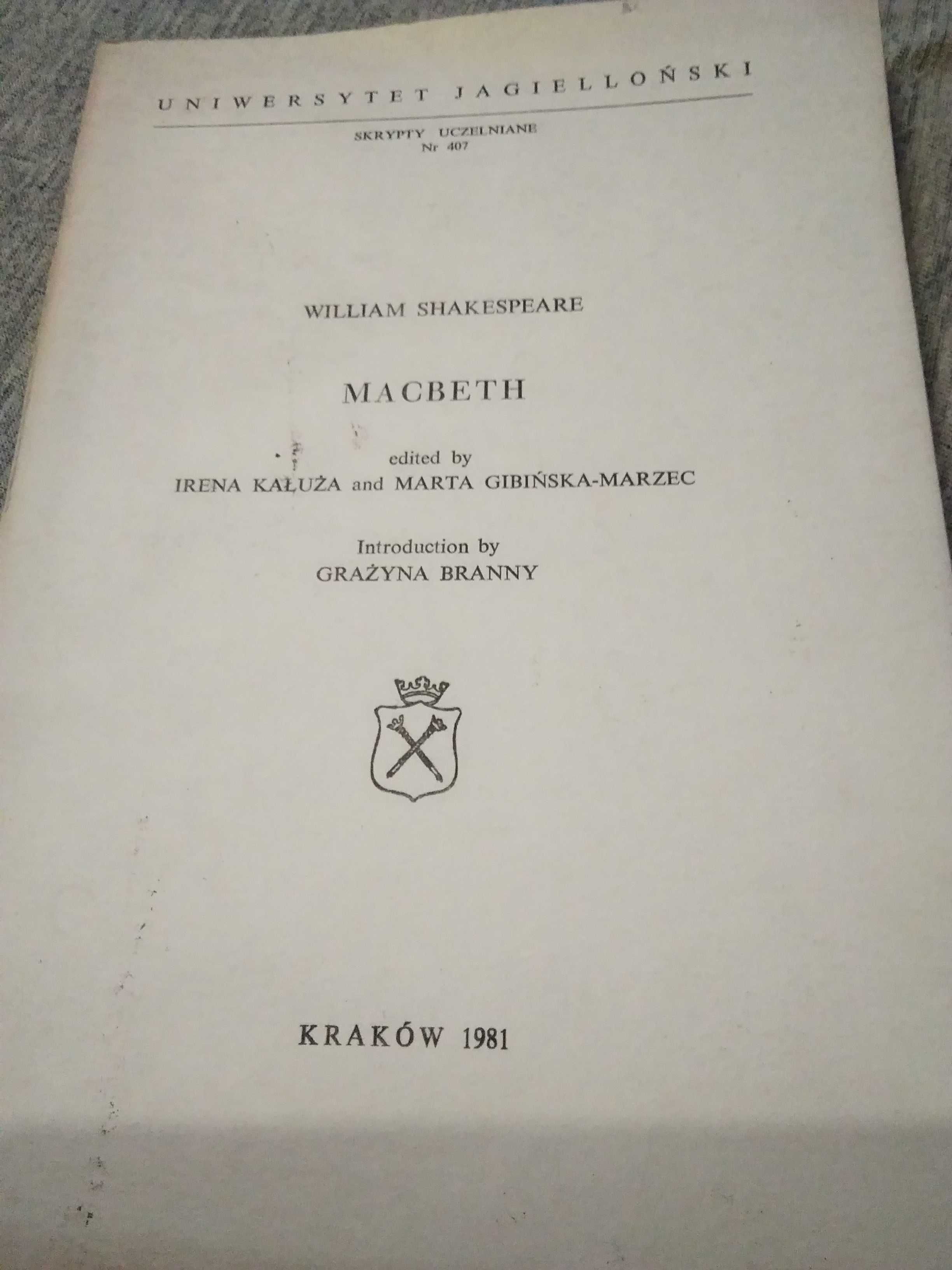 Macbeth Shakespeare Uniwersytet Jagielloński Kałuża j. ang.