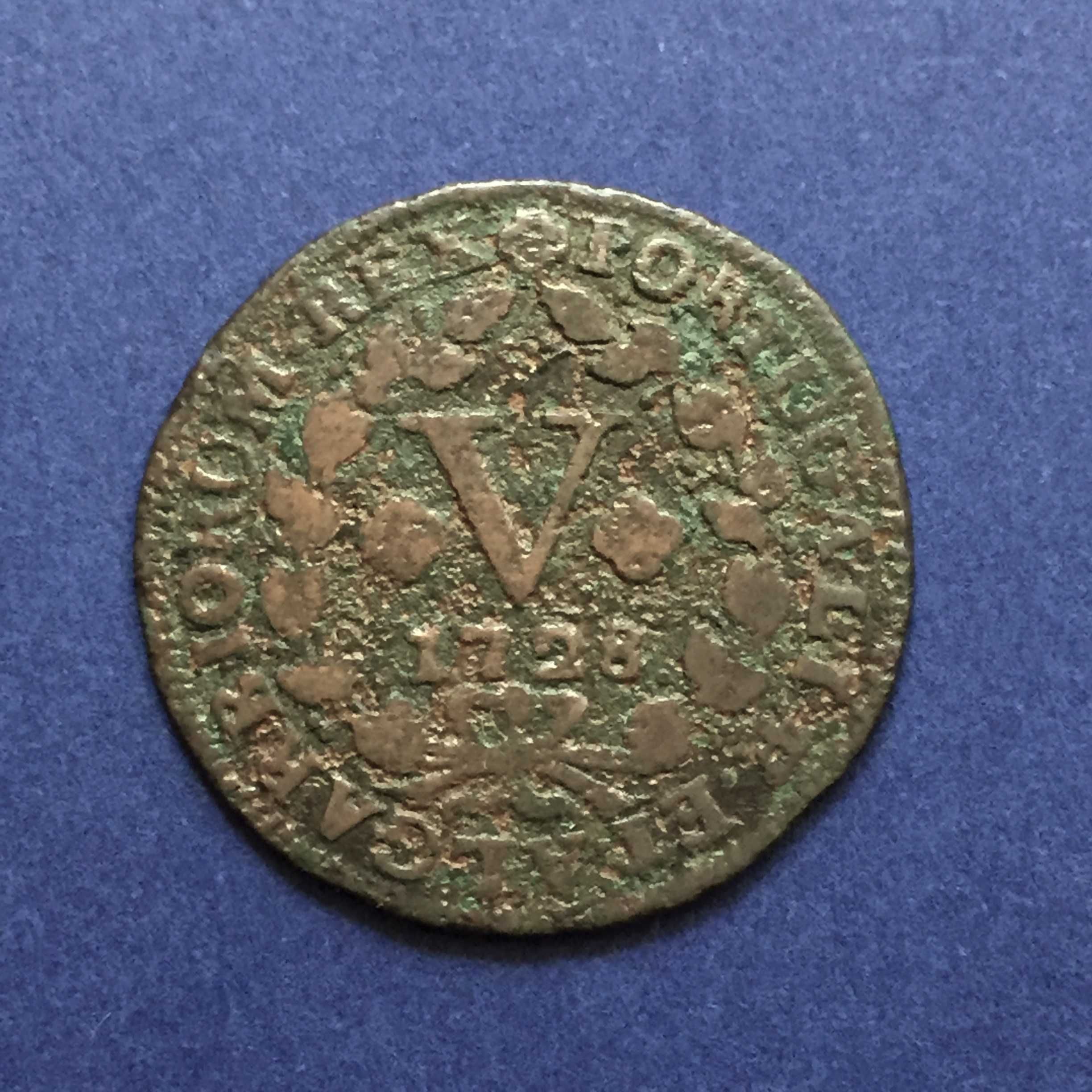 D. JOÃO V - V Réis 1728 - cobre - MÓDULO MENOR = 29mm
