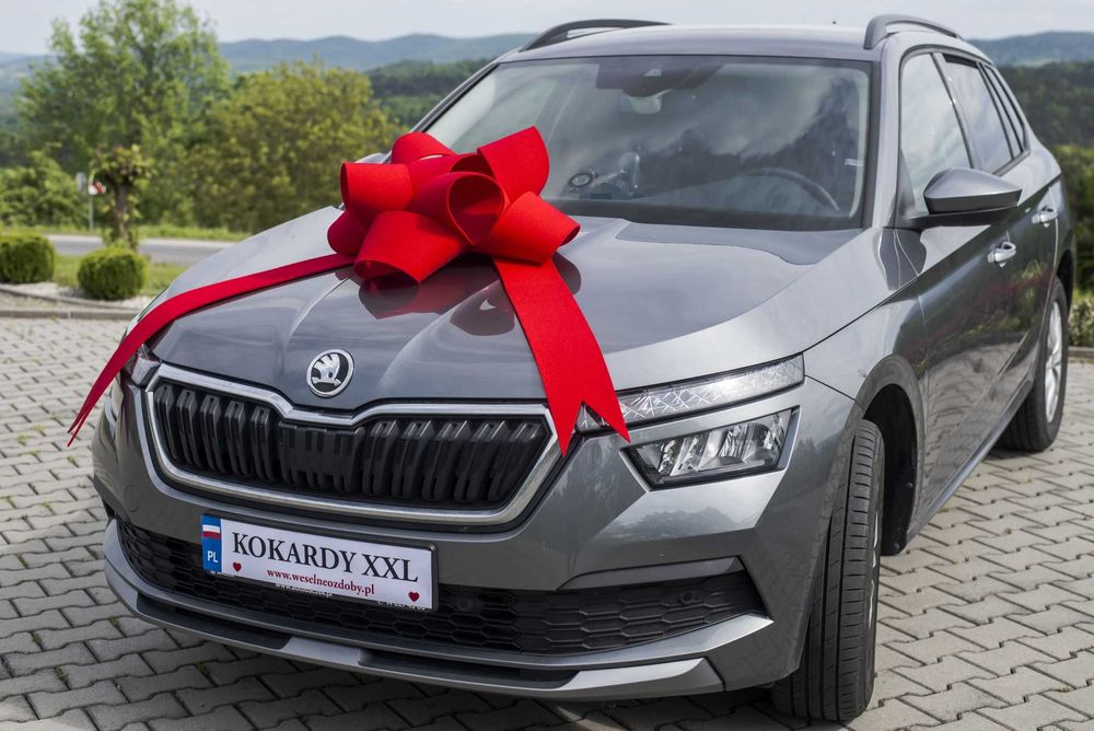 DUŻA Nowa Elegancka czerwona kokarda na auto samochód-PREZENT