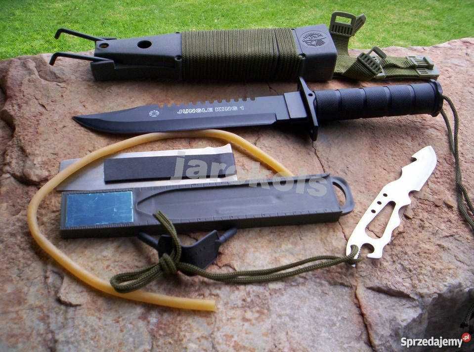 Duży NÓŻ RAMBO + Proca+Piła+Rzutka Survivalowy Bagnet Finka