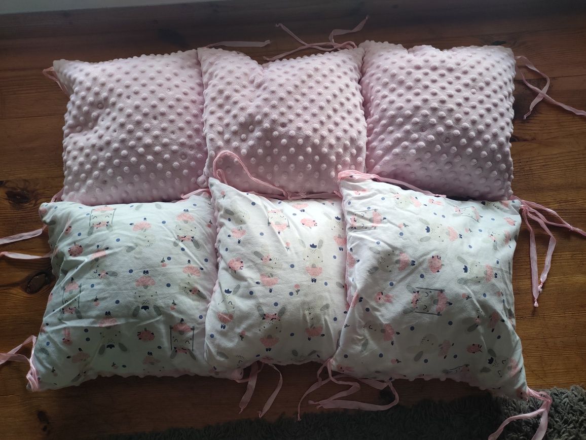 Ochraniacz poduszka do łóżeczka różowy Minky 6 sztuk