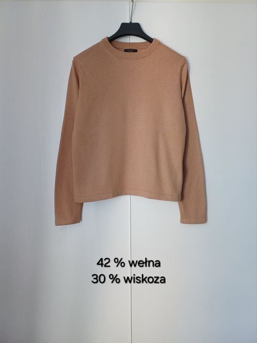 Massimo Dutti wełniany sweter wełna wiskoza beżowy karmelowy camel