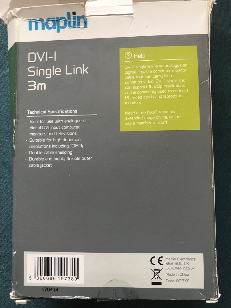 Wysokiej jakości kabel DVI-I DVI-I 3m, czarny, Maplin