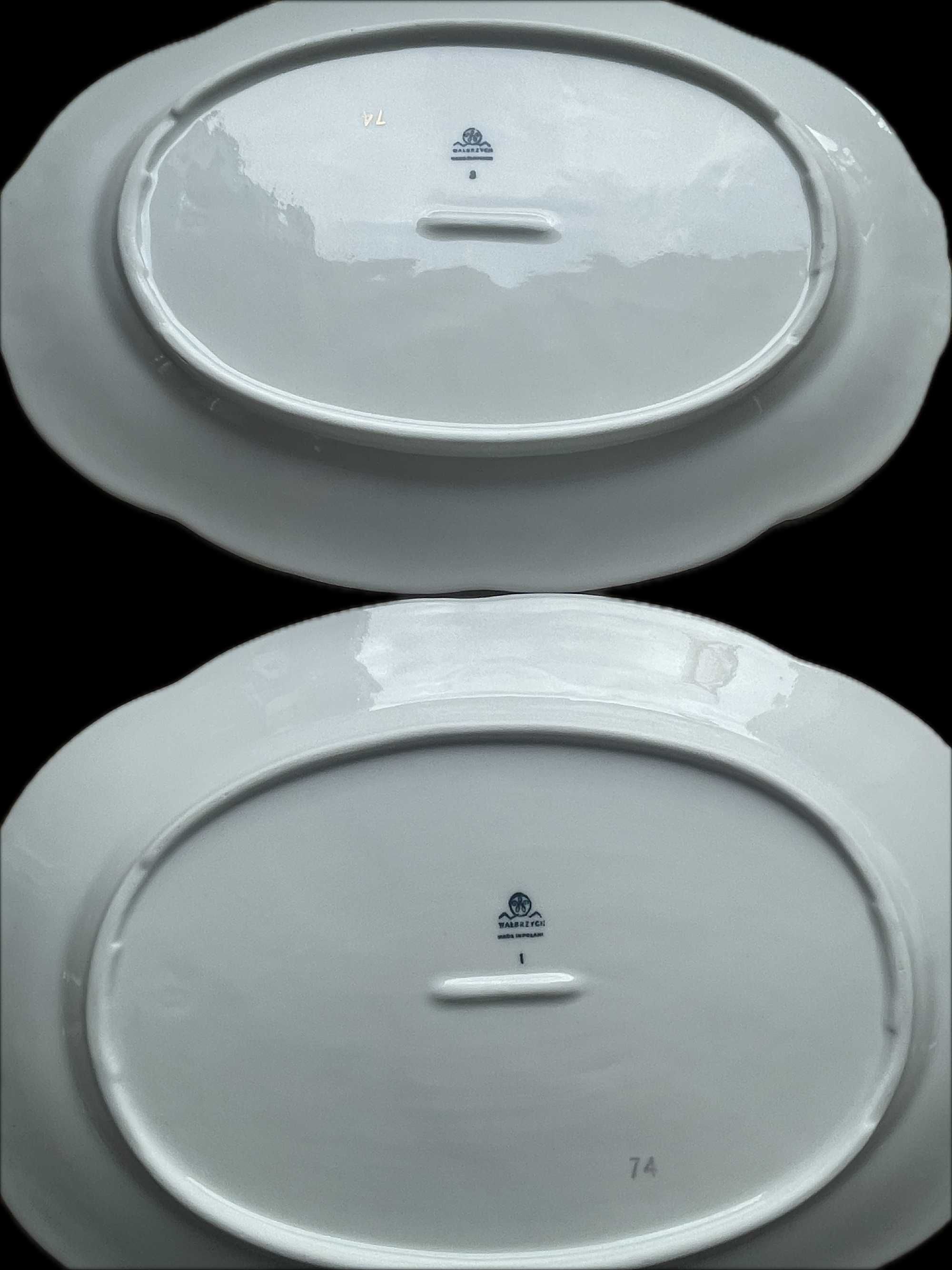 Półmiski Wałbrzych para 2 szt zdobione porcelana PRL 29 cm