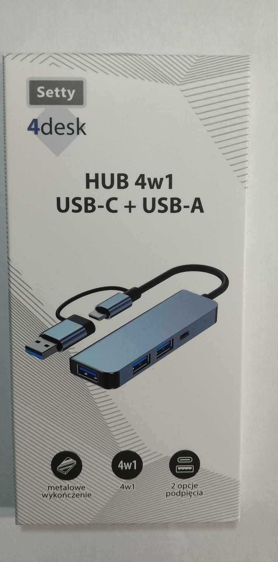 Rozdzielacz USB HUB 4w1 z wtykiem USB-C + USB