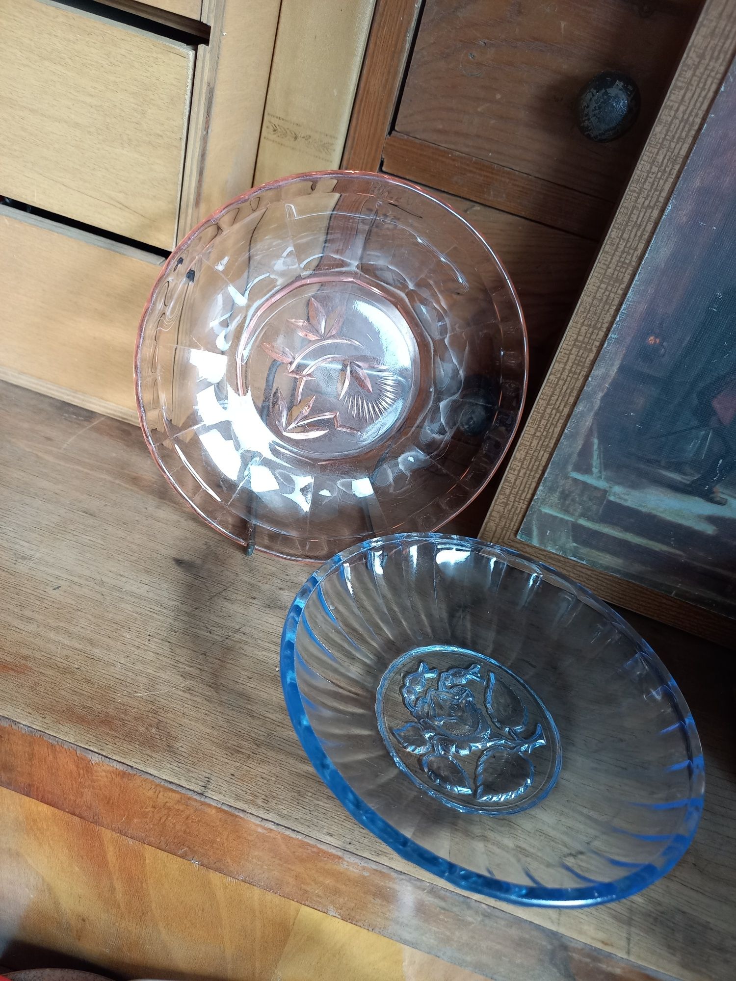 Talerzyk niebieskie stare szkło prl talerz vintage