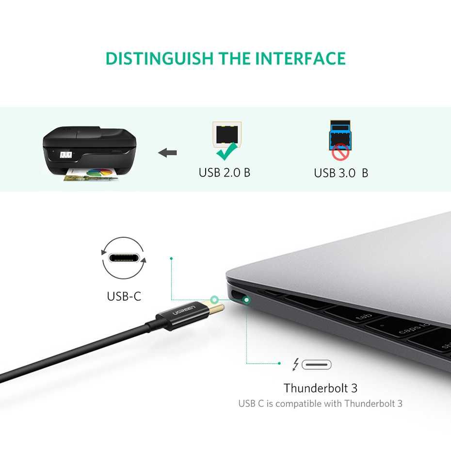 Кабель для принтера сканера факса МФУ Type-C на USB-B 2.0 UGREEN 1м