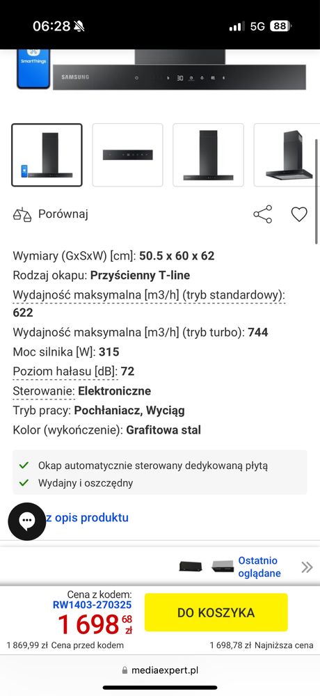 Okap samsung model NK24C5703TM