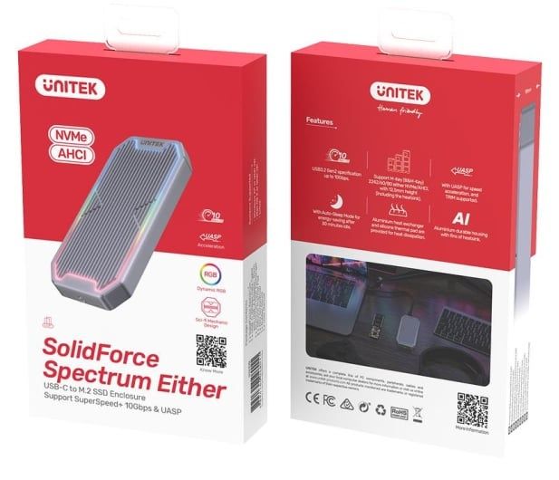 Obudowa do dysków Unitek M.2 SSD NVMe/SATA 10Gbps RGB