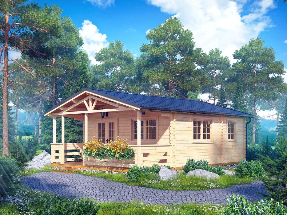 Drewniany domek letniskowy Lena I 33,6 + 11 m2 - ROD, ośrodek, działka