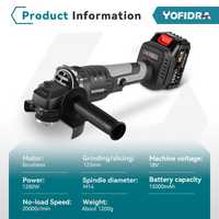 Yofidra 125mm bezszczotkowa szlifierka kątowa z baterią