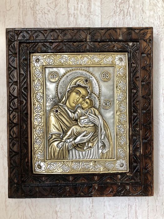 Икона Богородица, 36x31 см, оклад серебро 950, Греция