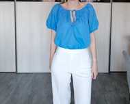 Lniany top t-shirt koszulka z krótkim rękawem len XS 34 H&M
