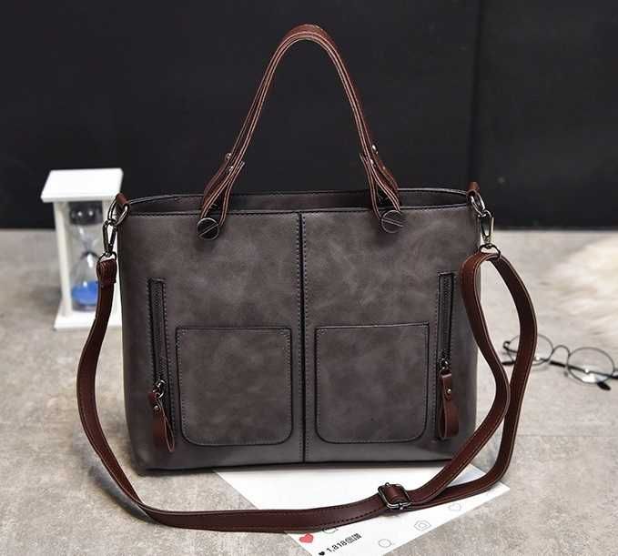 Женская кожаная городская модная черная большая велика жіноча сумка 1