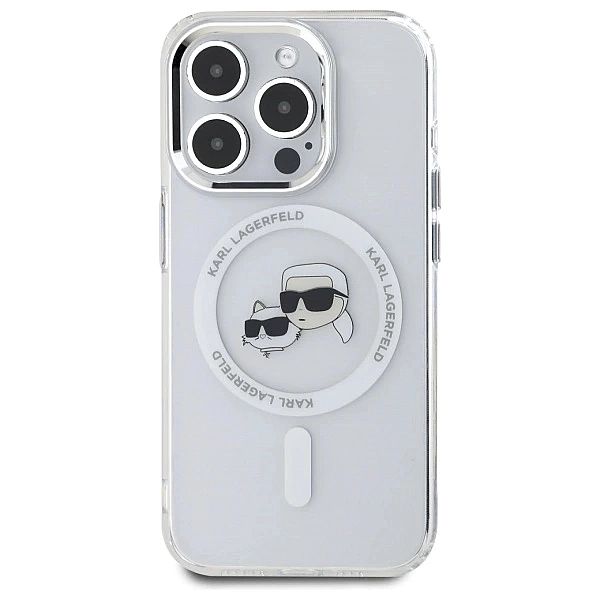 Etui Karl Lagerfeld IML Metal Karl&Choupette Head MagSafe na iPhone 15