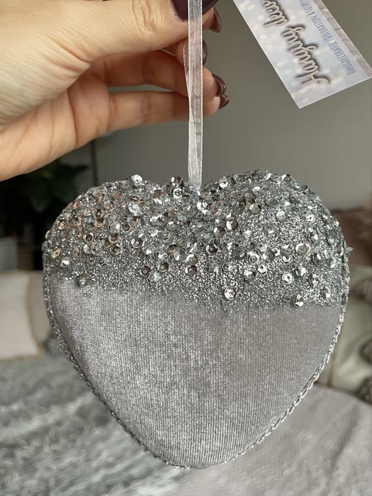Srebrne serce ozdoba świąteczna choinkowa glamour na choinkę