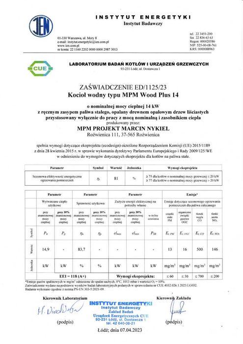 Kocioł uniwersalny na pellet i drewno MPM Wood Pell 14 kW