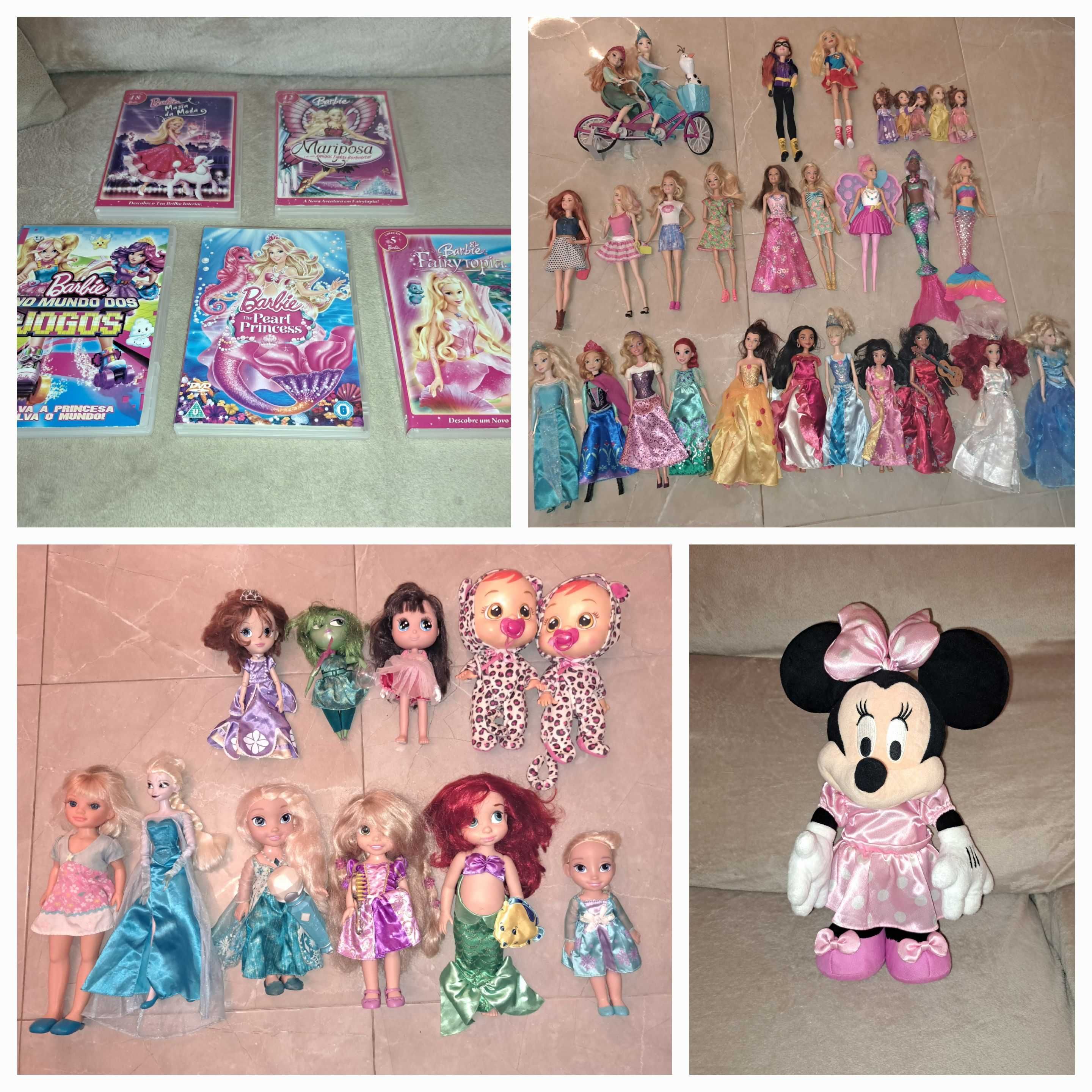 Barbies, Disney princesas, Minie Mouse, DVDs