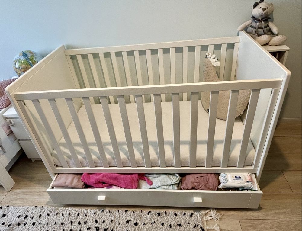 Łóżeczko łóżko niemowlęce dziecięce 140 x 70 białe materac szuflada