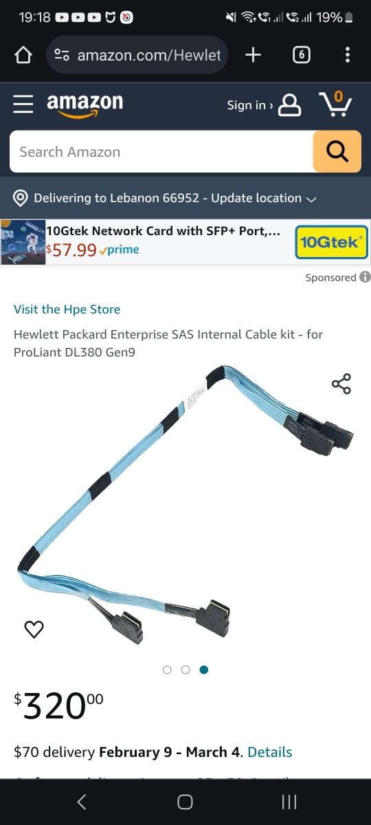 HPE Hewlett Packgard Enterprise Mini SAS Cable G9 G10 DL380 Nowy