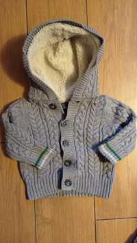 Baby Gap 6-12 mies. ciepły sweterek z kapturem kożuszkiem szary 68-80