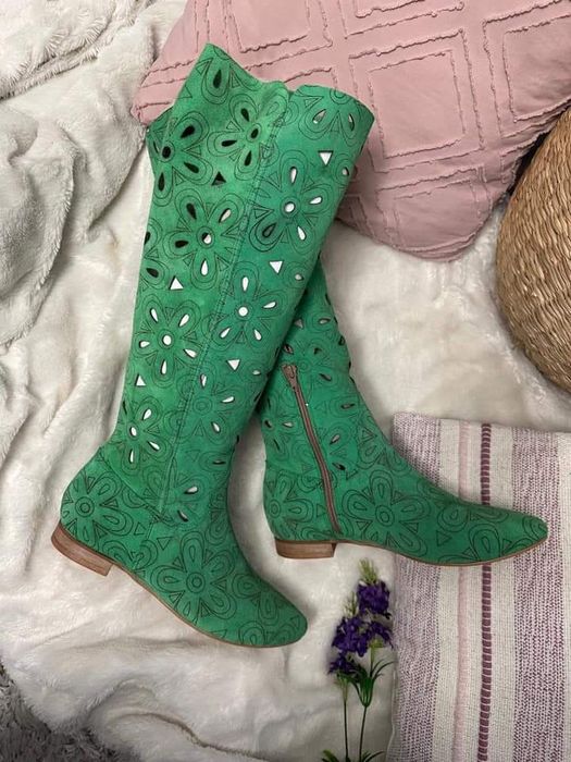 Eleganckie kozaki ażurowe naturalna skóra kolory