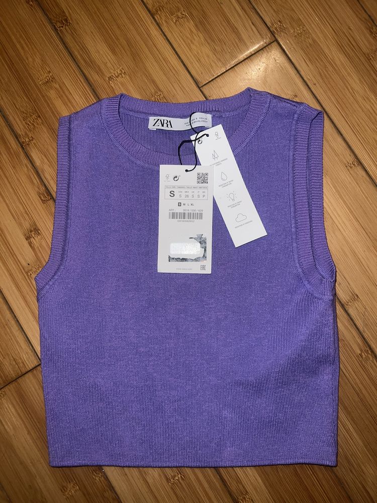 Zara новий кроп топ майка фіолетовий , розмір S