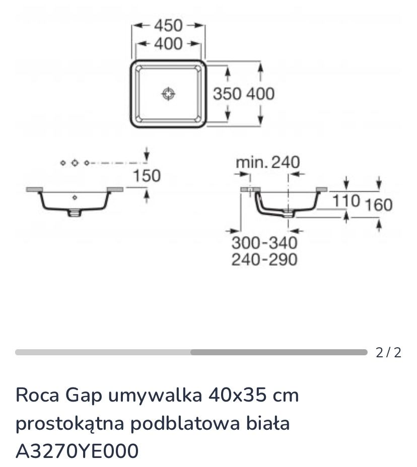 Roca gap mała umywalka podblatowa 40x35